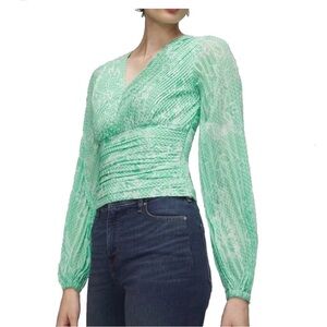 White House Black Market Mint Green V-Neck Smocked Blouse